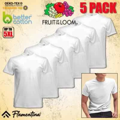 3 or 5 Pack Fruit of the Loom Plain 100% Cotton T-Shirt Mens Blank Crew Neck Lot