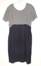 Nautical Dress Navy Blue Women's Striped Sz 8 Rockabilly Rayon acetate vtg