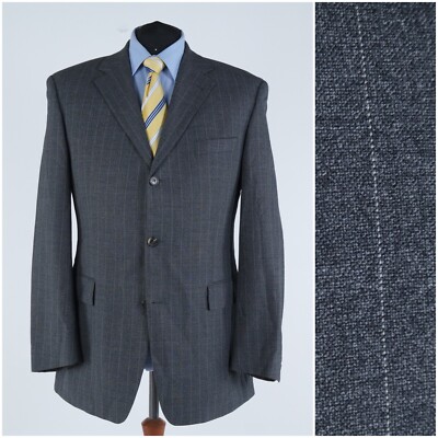 Herren HUGO BOSS Blazer 46R UK Größe Gestreift Grau Wolle Sport Mantel Jacke