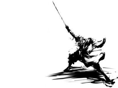 Anime monochrome white background warrior simple shishio Play Gaming Mat Desk