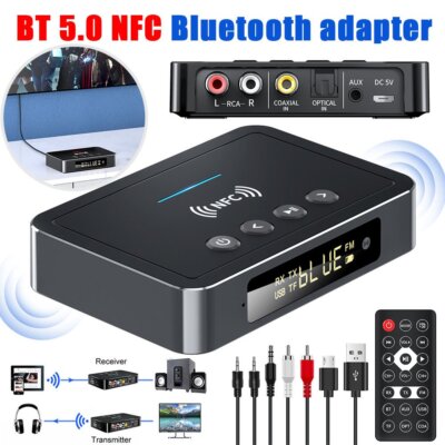 Wireless Bluetooth 5.0 Audio Transmitter NFC Receiver Stereo HiFi Adapter AUX DE