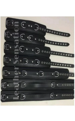 Schwarz Leder 7 Stück Schwerlast Gepolstert Bondage Fessel Voll Schwarz mit Öse - Bild 2 von 2