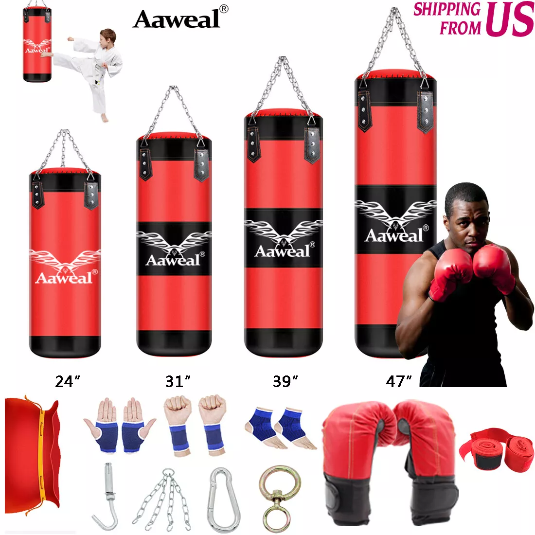 Heavy Boxing Punching Bag with Training Gloves MMA Kicking Home