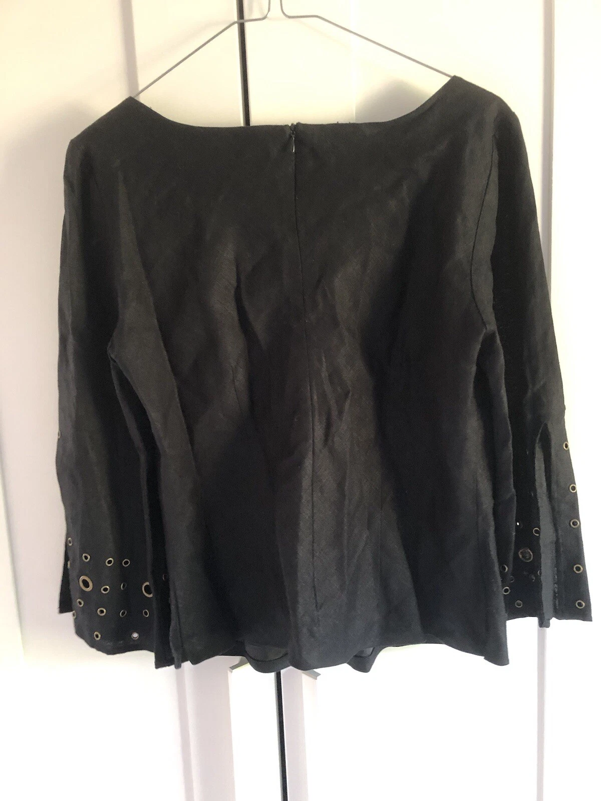 VALENTINO Top donna Nikki Valentine nero lino irlandese foderato taglia 10 occhielli manica larga