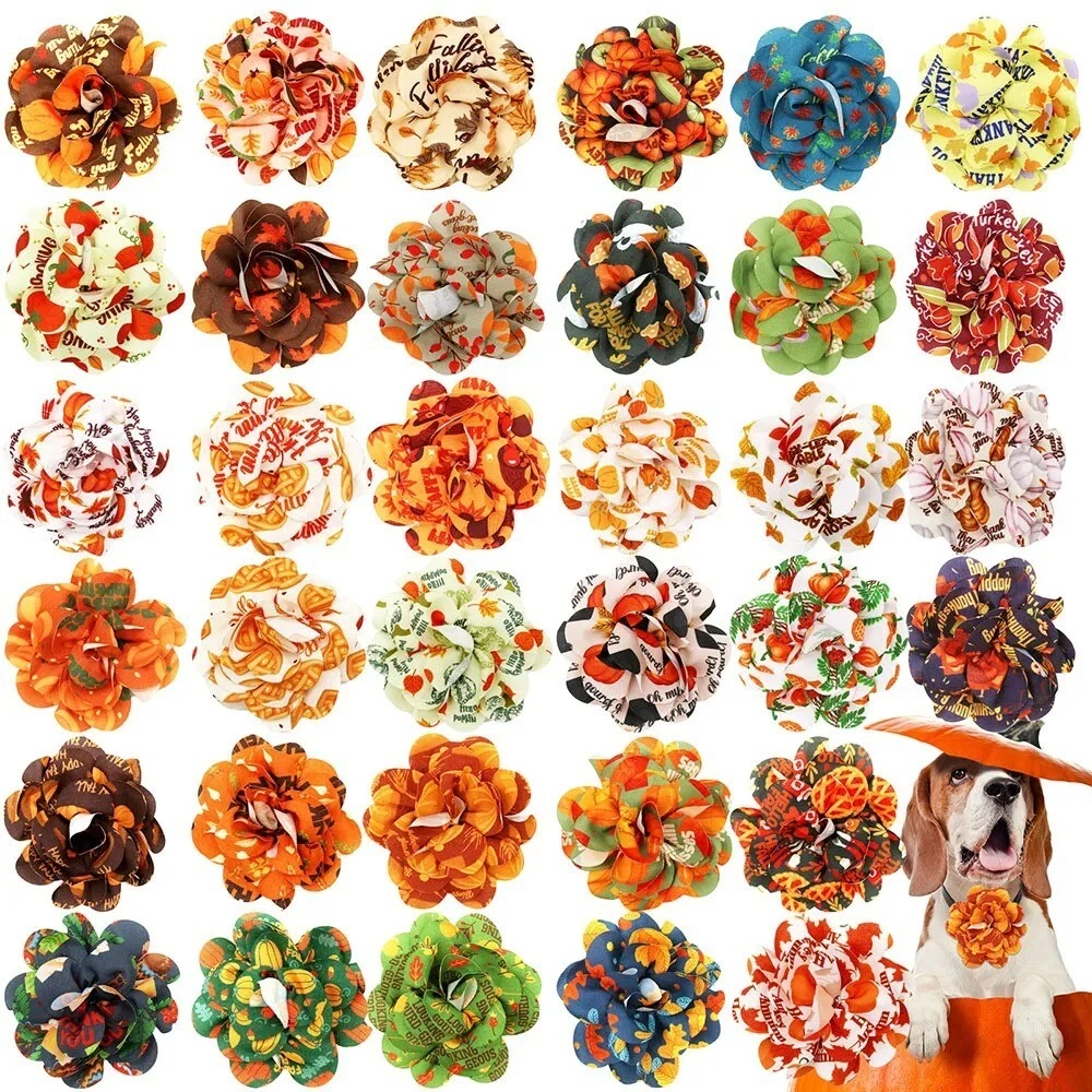 50Pcs Thanksgiving Day Dog Removable Bowtie Collar Pet Grooming Necktie Supplies