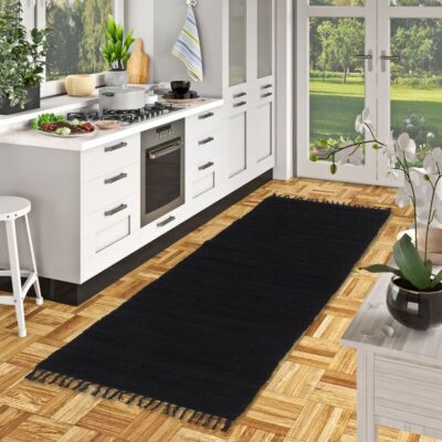 Baumwolle Natur Teppich Läufer Jolly Cotton Schwarz