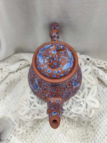 Vintage terra Cotta Clay Chinese Enamel Vixing Teapot marked & Butterflies - Picture 5 of 18