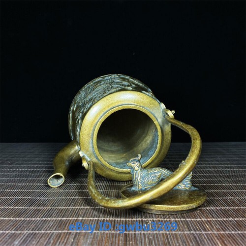 Collect Chinese Old Tibet Brass Handwork Carved Phoenix Teapot 23227 - Picture 4 of 9