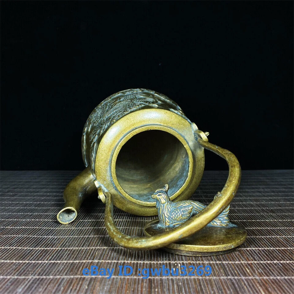 Tetera Phoenix tallada artesanalmente de latón antiguo Tíbet 23227 de colección Foto 4 de 4