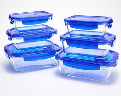 LocknLock 6-Pc Glass Rectangle Bakers,Vented Lids,Food Storage, SAPPHIRE, K97527