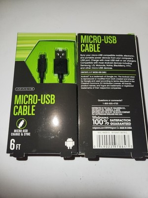 Infinitive Micro USB Cable Android Charge and Sync Cord 6 Feel New Lot of 2