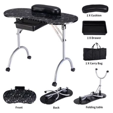 Costway Black Manicure Nail Table Portable Station Desk Spa Salon Equipment