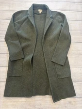 J Crew Sweater Jacket Womens XS Green Open Front Longline Knit Coatigan