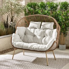 Double Seat Egg Rattan Chair Steel Garden Sunroom Industrial Boho