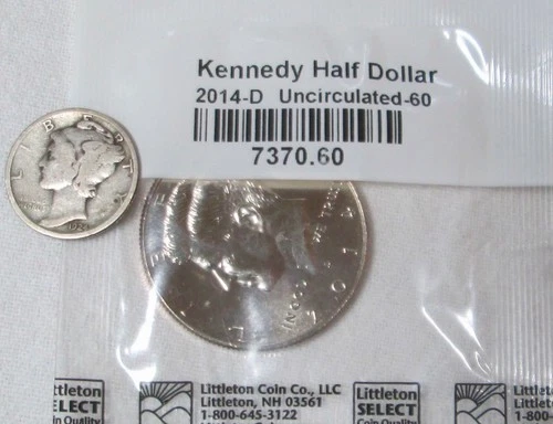 1924 D Mercury Dime and Uncirculated 2014 D Kennedy Half Dollar