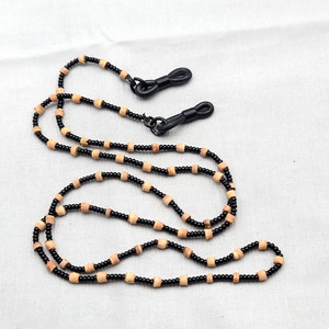 Eyeglass Chain Glasses Sunglasses Holder Strap Black Seed Bead Wood Spacers 26"