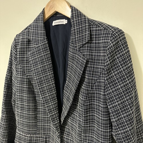 Atmos And Here Women’s Blazer 10 Navy & White Check Roll Cuff - Picture 3 of 11