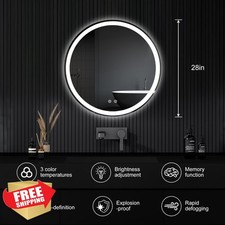 DUMOS 28" Round LED Bathroom Mirror Dimmable Anti-Fog 3-Color Light