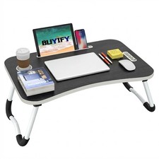 Folding Lap Desk, 23 Inch Portable Wood Black Laptop Bed Desk Lap Desk with C...