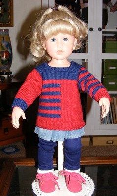 Striped hand knit sweater fits 50 cm Gotz doll Hannah, Happy Kids