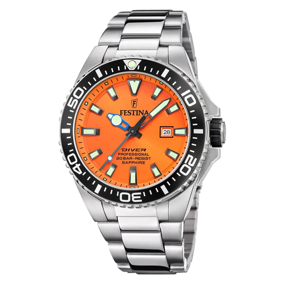 Festina Sport F20663-4 Diver Taucher Uhr 20ATM, Saphirglas, Orange, Edelstahl - Bild 1 von 2