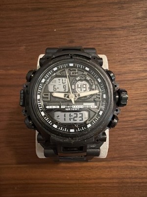 Men s Sport Black Big Face Watch We 165 Ft  Black Silicone Band ￼