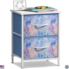 Sorbus 2-Drawer Nightstand - Kids Bedside Table with Steel Frame, Wood Top, Bins