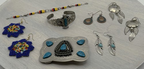 Native style silvertone jewelry.