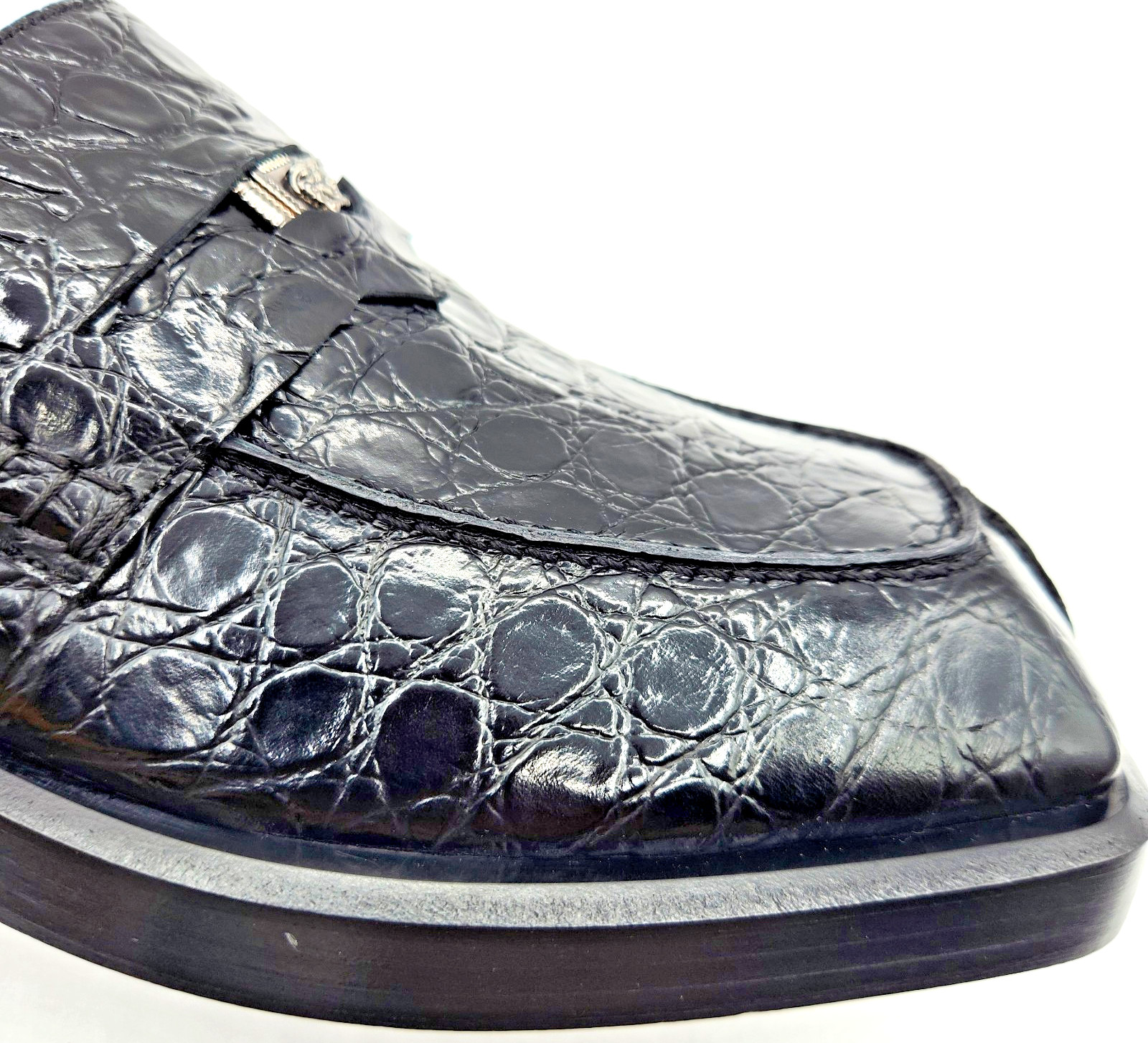 Versace Men's Croc Embossed Black Leather Loafers Shoes EU43 US10 thumbnail 15