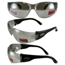 Rider Wrap Around Safety Glasses Clear Mirror Shatterproof Lens by Global Vision