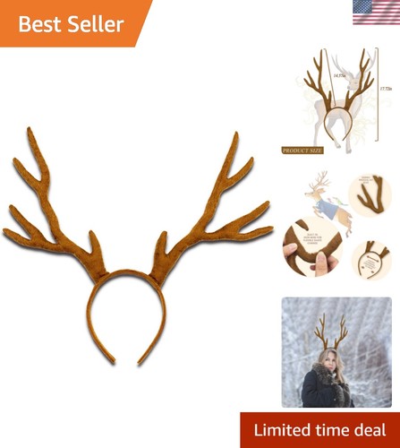 Soft Plush Reindeer Antlers Headband - Adjustable Fit for All Celebrations - Picture 1 of 9