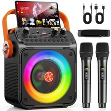 Karaoke Machine, Portable Bluetooth Karaoke Speaker with 2 Wireless Microphon...