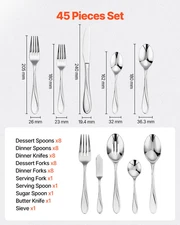 45-Piece Silverware Set Stainless Steel Cutlery Flatware Utensil Kitchen for 8