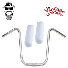 Original Lowrider 13" 25.4 U Handlebar Chrome Custom 120mm Grips Sparkle/White