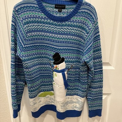 Blizzard Bay Ugly Christmas Holiday Sweater Snowman Blue Mens Medium