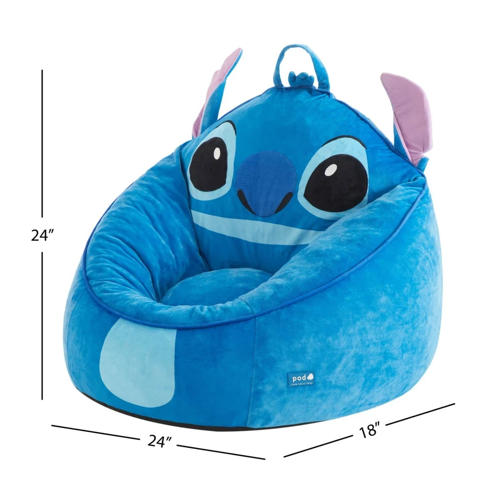 Silla Stitch de espuma comprimida con bolsa de frijoles para niños, azul Foto 4 de 4