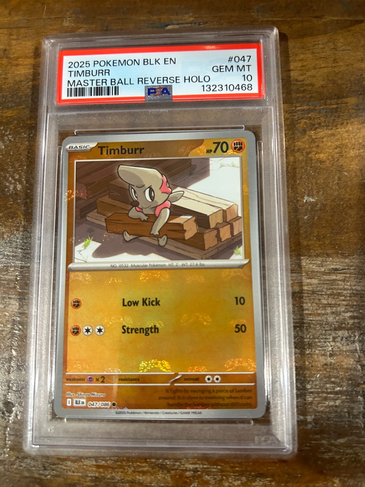 Pokemon 2025 Black Bolt Masterball Reverse Holo TIMBURR #047 PSA 10 Gem Mint