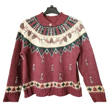 Vtg St. John's Bay Nordic Fair Isle Sweater Womens XL Knit Pullover Woodland Red