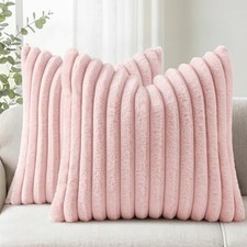 Faux Fur Couch Throw Pillow Covers 18x18 Set of 2, 18" x 18" Pack of 2 Pink