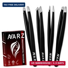 NARZ 4Pcs Professional Tweezers for Women Facial Hair Stainless Steel Precision