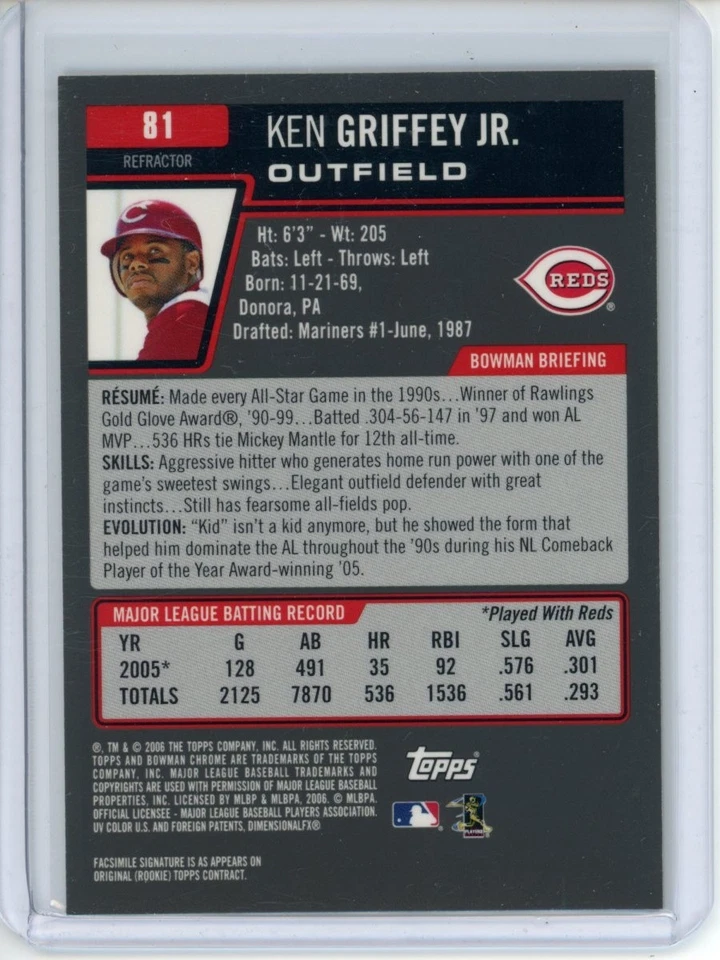 Ken Griffey Jr. 2006 Topps Bowman Chrome Gold Refractor #81 Nice! - Image 2 of 2