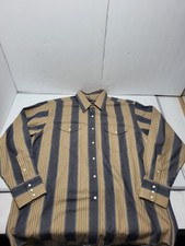 Vintage Wrangler X Long Tails Pearl Snap Brown Stripe Western Mens 17.5X35 NWOT