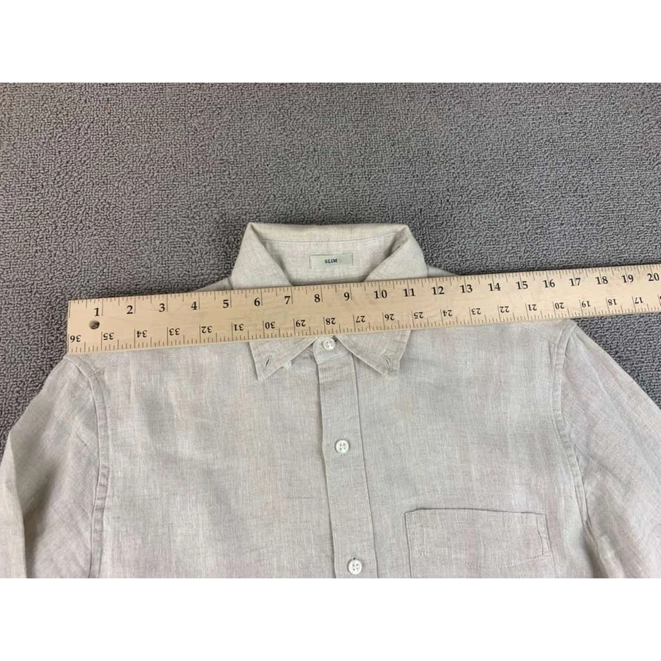 J Crew Irish Linen Shirt Men S Beige Slim Long Sleeve Button Down Long Sleeve - Image 4 of 4