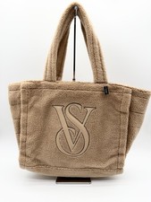 Victoria  s Secret Sherpa Plush Fleece Teddy Bear Tote Bag Logo Large Nude NWT