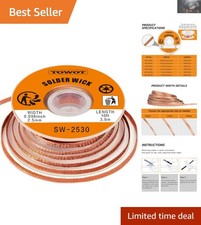 No-Clean 10ft Desoldering Wick Braid - 0.1'' Copper for Hassle-Free Repairs