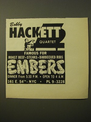 1961 Embers Restaurant Ad - Bobby Hackett Quartet