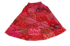 Red Vintage Indian Rayon Patchwork Hippy Gypsy Boho Maxi Women Long Skirts