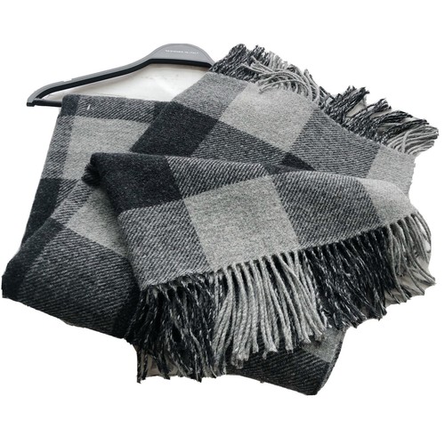 Lanerossi Buffalo Plaid Wool Blend Throw Blanket Fringe Boho Cottage Lodge