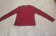 WOMENS CREW NECK LONG SLEEVE BASIC TOP COTTON STRETCH SLIM FIT RED T SHIRT Sz M