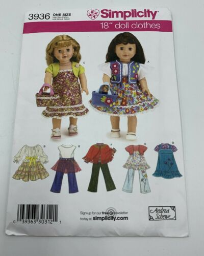 SIMPLICITY 18" DOLL CLOTHES PATTERN 3936 UNCUT DRESS THEME AMERICAN GIRL Sew - Picture 1 of 4